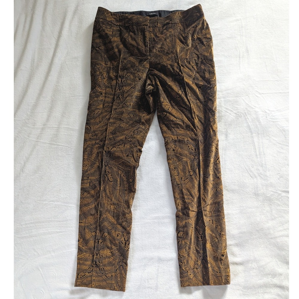 CARLISLE Paisley Print Velvet Trouser Pants‎ Brown Gold Women Sz 12 Retro Boho